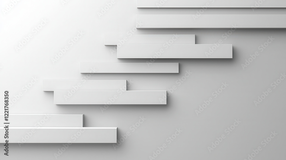 Aufkleber Minimalist gray background with smooth, layered white rectangles creating modern design. This composition evokes sense of depth and simplicity