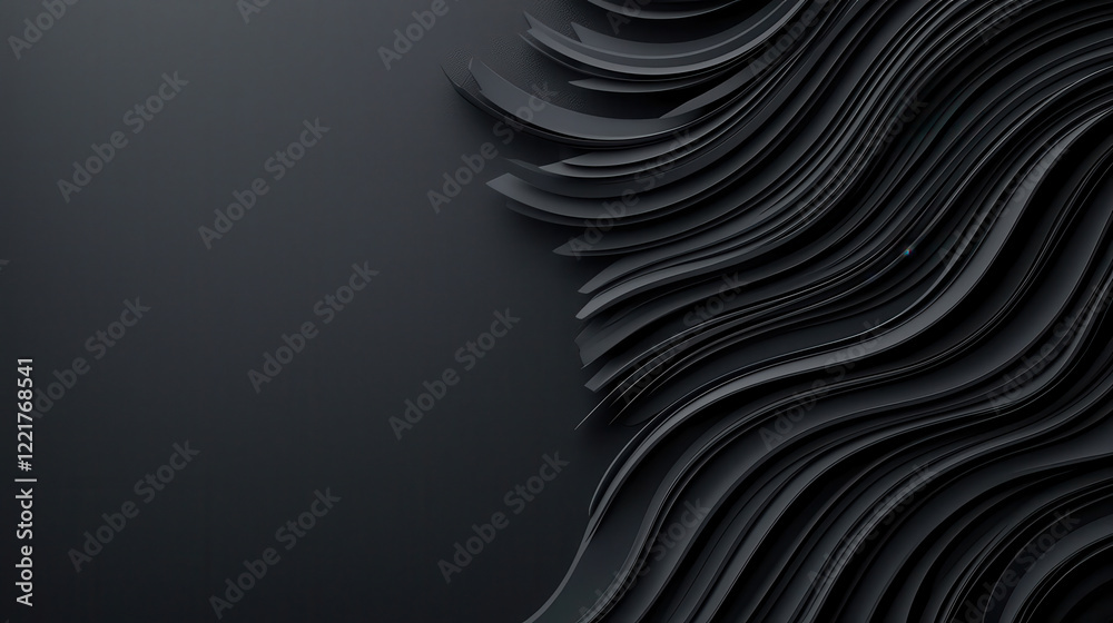 Poster Dark black background with minimalistic abstract swirls creating modern and elegant design. flowing lines evoke sense of calm and sophistication