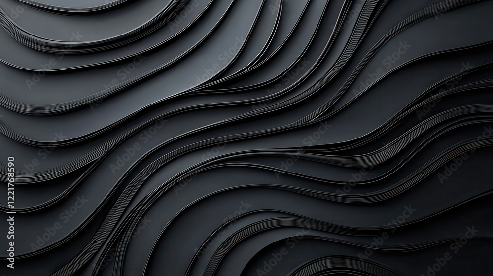 Poster Dark black background with minimalistic abstract swirls creating smooth, flowing texture. design evokes sense of calm and sophistication, perfect for modern aesthetics