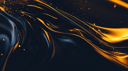 Abstract background with golden glowing lines and dots on a dark surface
