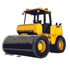 Fototapeta premium Vibrant Yellow Road Roller on a Black Background