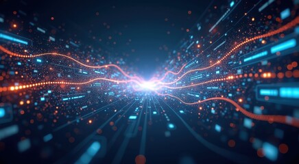 Fototapeta premium A close up of a blue and orange light with a black background