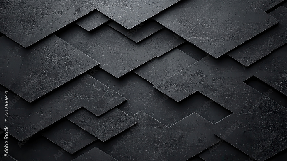 Poster Abstract black and grey layered background with geometric shapes, creating modern and textured design. Perfect for various creative projects