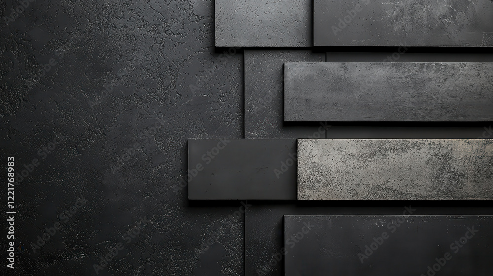 Poster Abstract black and grey background with layered textures and patterns, creating modern and industrial feel. Perfect for design projects or as backdrop