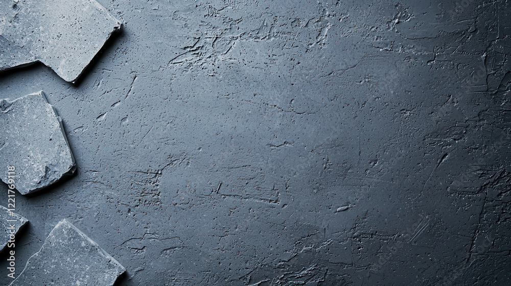 Poster textured gray background with broken stone pieces scattered. surface has rough, uneven appearance, c