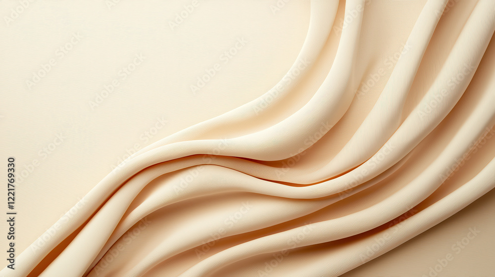 Poster Elegant cream fabric with smooth texture and gentle folds creates serene backdrop, perfect for various design projects. soft hues evoke sense of calm and sophistication