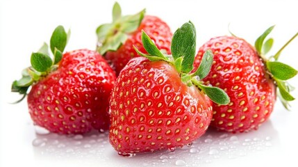 Juicy red strawberries glistening with water droplets.
