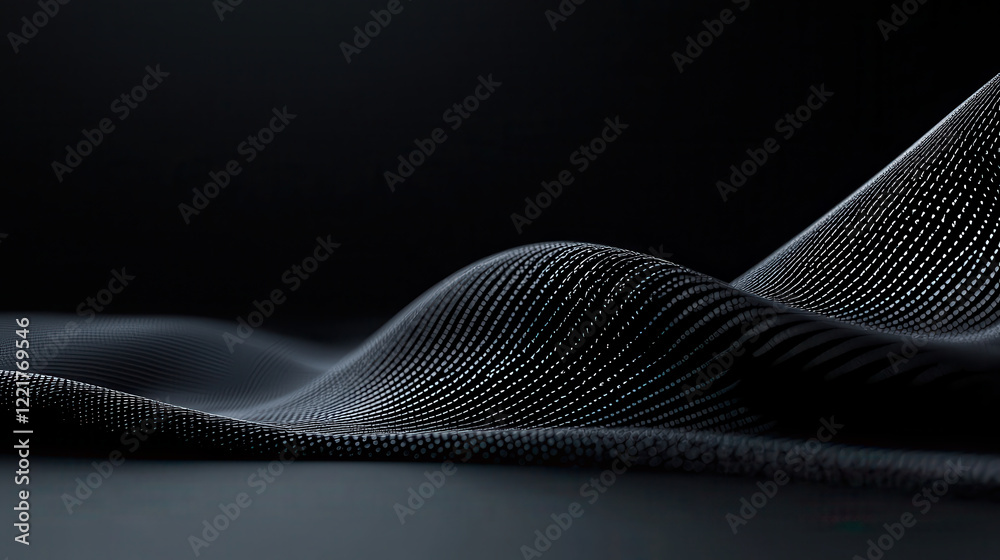 Poster Smooth black fabric with intricate lines creating wave like pattern, evoking sense of depth and elegance. subtle texture enhances visual appeal