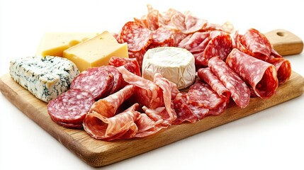 Obraz premium A delectable charcuterie board featuring various cured meats and cheeses.