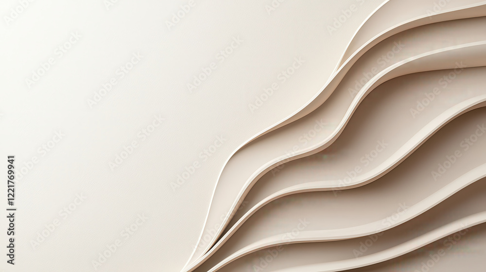 Poster Subtle cream toned background with gentle smooth pattern and flowing lines. This serene design creates calming atmosphere, perfect for modern interiors