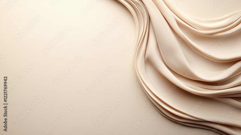 Poster Elegant cream fabric drapes softly, creating smooth and sophisticated texture. gentle folds add depth and warmth to composition, perfect for various design applications