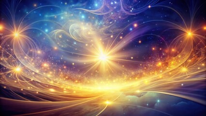 Obraz premium Softly glowing golden light surrounded by swirling patterns of deep blues and purples, dreamy, cosmic, dreamy, cosmic