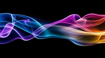 Abstract smoke trails flowing in a spectrum of vibrant colors on black background