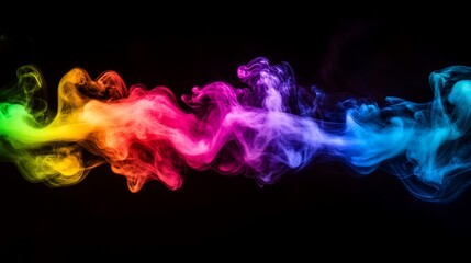 Abstract rainbow colored smoke pattern on black background creating vibrant colorful waves