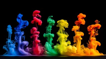Rainbow of Inks in Motion, Abstract Colors Swirl, Creative Visual, Vivid Design