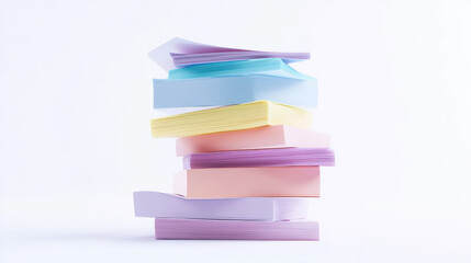 Various colored papers stacked on the desktop