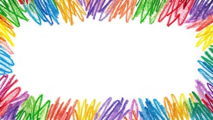 A colorful border with multicolored crayon marks and scribbles on a plain white background, creating a playful and whimsical atmosphere , illustration, abstract