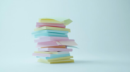 Various colored papers stacked on the desktop