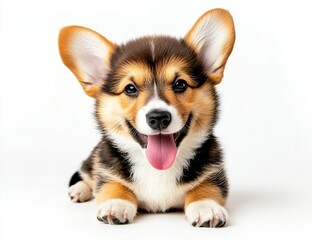 Obraz premium Corgi puppy sitting on a white background, tongue out and winking, isolated on a white background. with generative ai