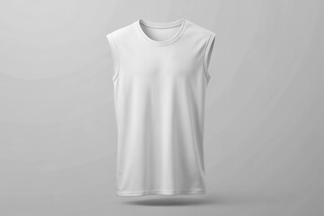 Blank white sleeveless shirt mockup isolated on gray background, front view, 3d rendering. Empty jersey sport tank top for basketball uniform mock up,natural shape on invisible mannequin