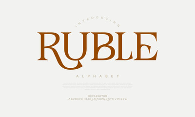 Ruble typography beauty fashion elegant minimalist serif italic fonts decorative wedding vintage retro logos. Minimal luxury font alphabet logo. Vector illustration