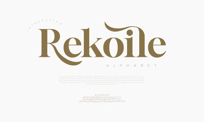 Fototapeta premium Rekoile typography beauty fashion elegant minimalist serif italic fonts decorative wedding vintage retro logos. Minimal luxury font alphabet logo. Vector illustration