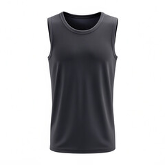 Blank black sleeveless shirt mockup isolated on white background, front view, 3d rendering. Empty jersey sport tank top for basketball uniform mock up,natural shape on invisible mannequin