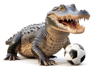 Obraz premium Playful Alligator with Soccer Ball 3d Render