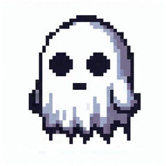 pixel art white ghost illustration with white background
