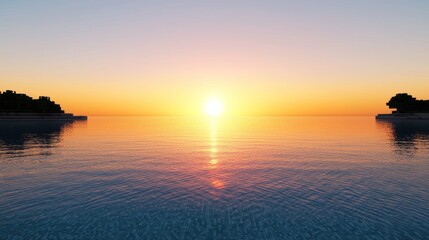 Naklejka premium Serene Sunset over Calm Ocean