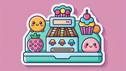 Flat Style Cash Register Sticker, Cute Food Photography,  Grocery Store Theme,  Retail Point of Sale