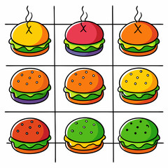 A row of burgers with different shapes and sizes isolated on white background