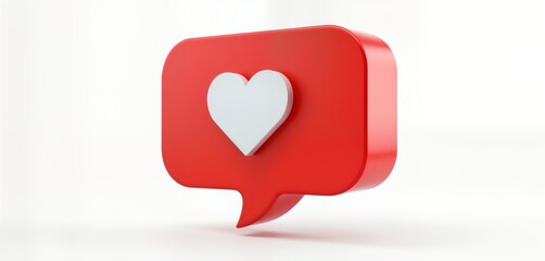 3D social media notification icon with heart symbol. Red, white graphic design. Isolated on white background. Creative design element. Good for apps social media sites. Modern, simple shape. Perfect