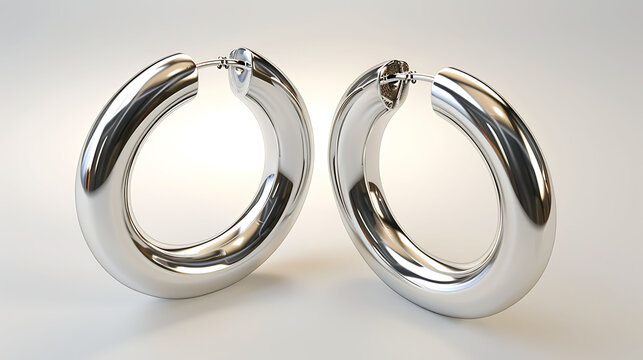 A pair of elegant silver hoop earrings with a shiny finish, isolated on a white background.