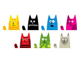 Set of cute cat character with various emotions. Vector illustrations. logo, mascot, sticker, emoji, emoticon.