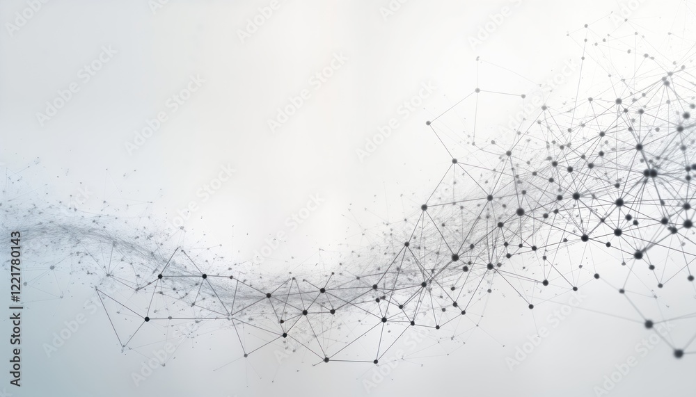 Poster abstract futuristic network design. complex interconnected points, lines create dynamic wave pattern