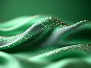 Green Fabric with Gold Glitter Shows Textured Waves