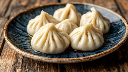 Delicious Dumplings Served on Artistic Plate in Rustic Setting