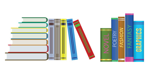 Set Illustration of Colorful Books in a Library, isolated 

