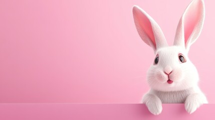 Surprised bunny on a pink background, ideal for Easter-themed promotions and greetings