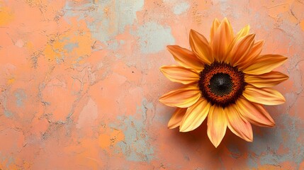 Orange Sunflower on Textured Peach Background