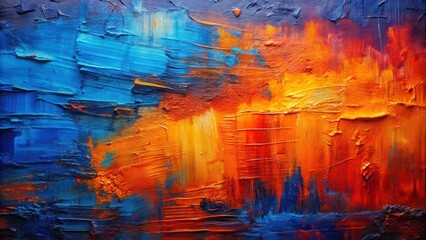 Naklejka premium Vibrant Impasto Painting in Blues and Oranges A Textured Abstract Artwork
