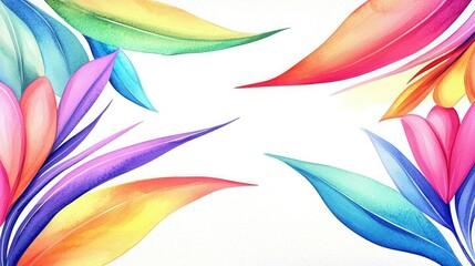 Fototapeta premium A vibrant watercolor floral design featuring colorful leaves and petals, creating a lively and artistic composition.