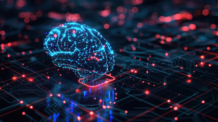 digital brain with glowing circuits and connections, representing artificial intelligence and technology. vibrant colors create futuristic atmosphere