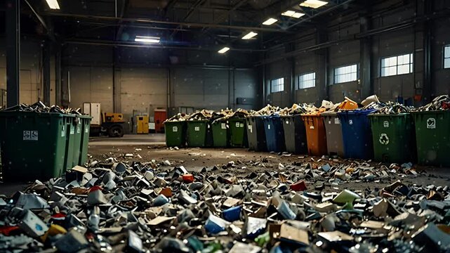 Waste sorting area for recycling. Seamless 4K looping timelapse video animation background