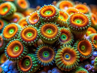 Vibrant Orange & Green Zoanthids Sea Anemones Long Exposure Underwater Macro Photography