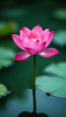 Obraz premium Lotus flower blooming on pond surface with surrounding water, calm, pond, nature