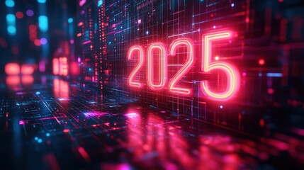 Futuristic 2025 Neon Glow Digital Cyberpunk Background