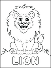 L is for the lion. Coloring pages for kids, children's coloring books with cute lion cartoon characters, and fun and educational materials for kindergarten. Spelling activity sheet for early learners
