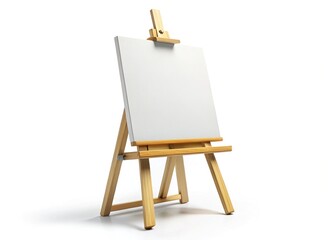 Wooden Easel with Blank Canvas â€“ Isolated White Background Stock Photo